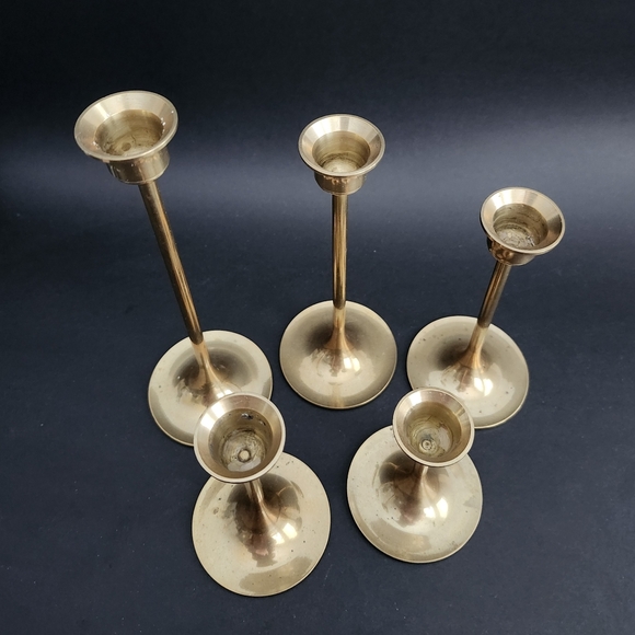 Set of 5pcs-Vintage Brass Candlesticks Holders, Brass Home decor, shelf decor - Picture 4 of 10